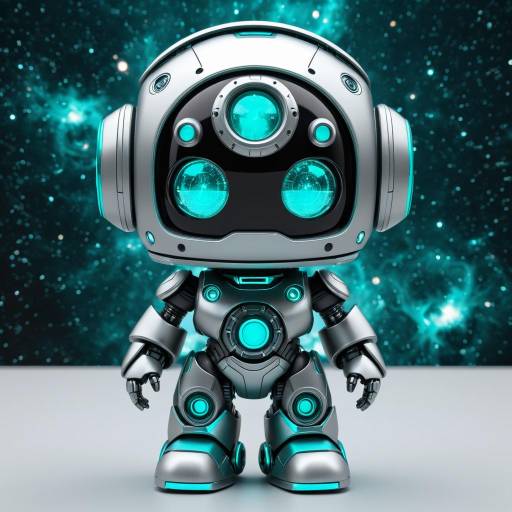 Cute Futuristic Robot Girl with Hologram Face