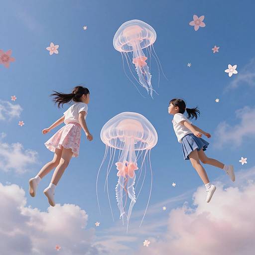 Children Soaring Beneath Jellyfish Skies