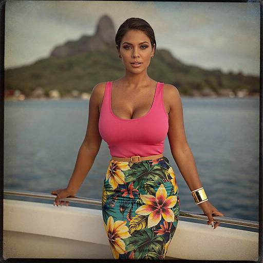 Elegant Woman on Luxury Boat in Bora Bora