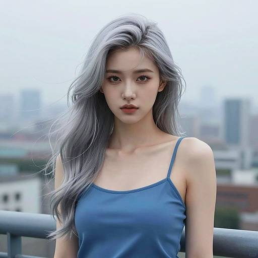 Silver-Haired Woman in Blue Camisole