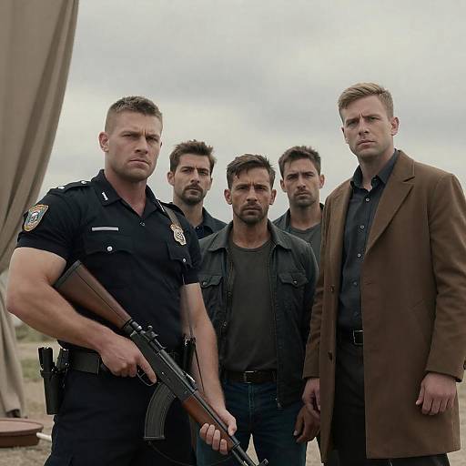 Group of Men in Intense Outdoor Setting