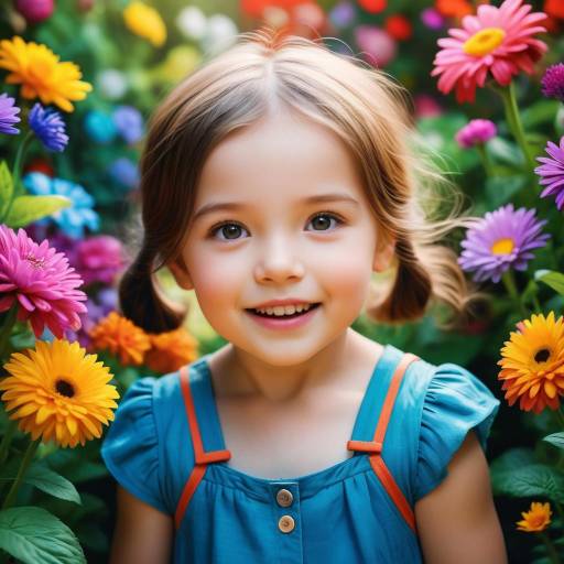 Joyful Child in a Vibrant Garden Portrait
