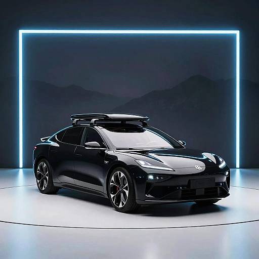 Futuristic Black Car on Illuminated Surface