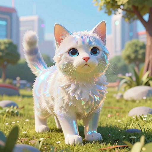 Holographic Kitten in Futuristic Urban Park