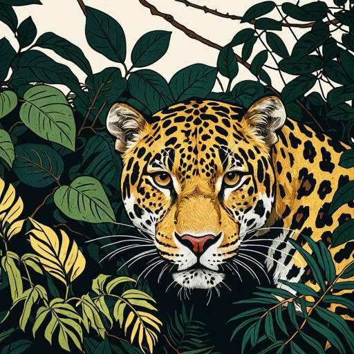 Jaguar in Jungle Vines Art Logo Jaguar in Jungle Vines Art Logo