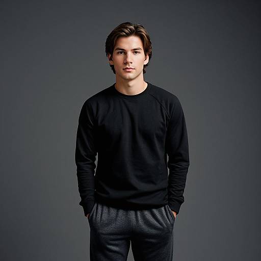 Young Man in Black Sweater and Grey Sweat Pants