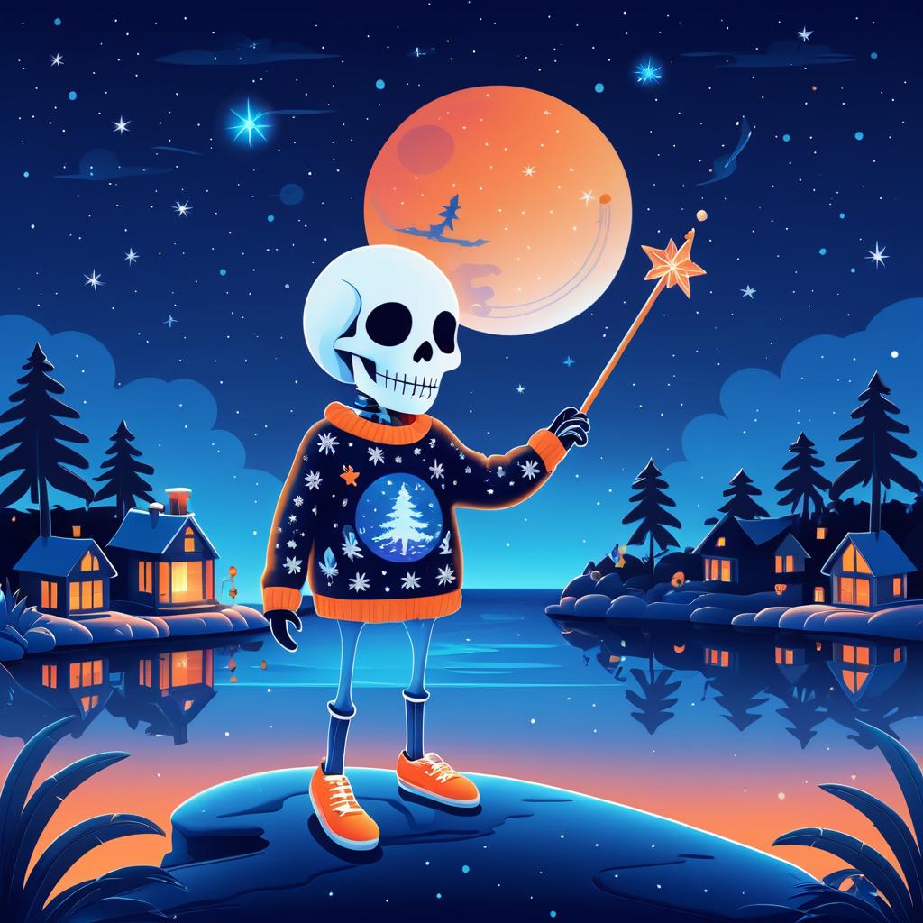 Cute Skeleton in Christmas Sweater Illustration