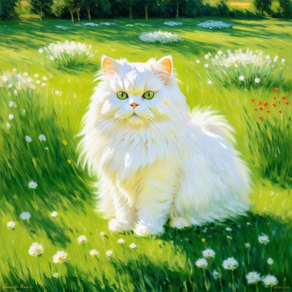 Persian Cat in a Sunlit Meadow