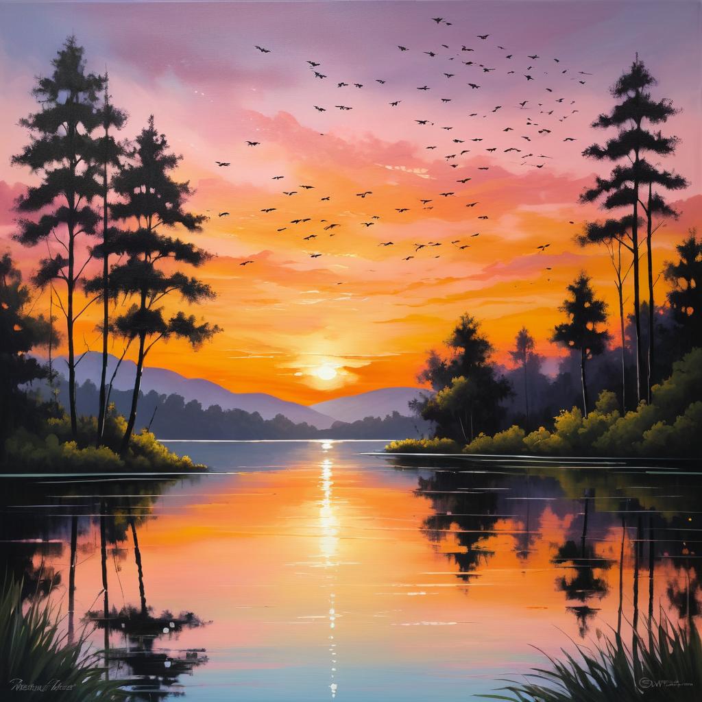 Serene Sunset Over a Tranquil Lake