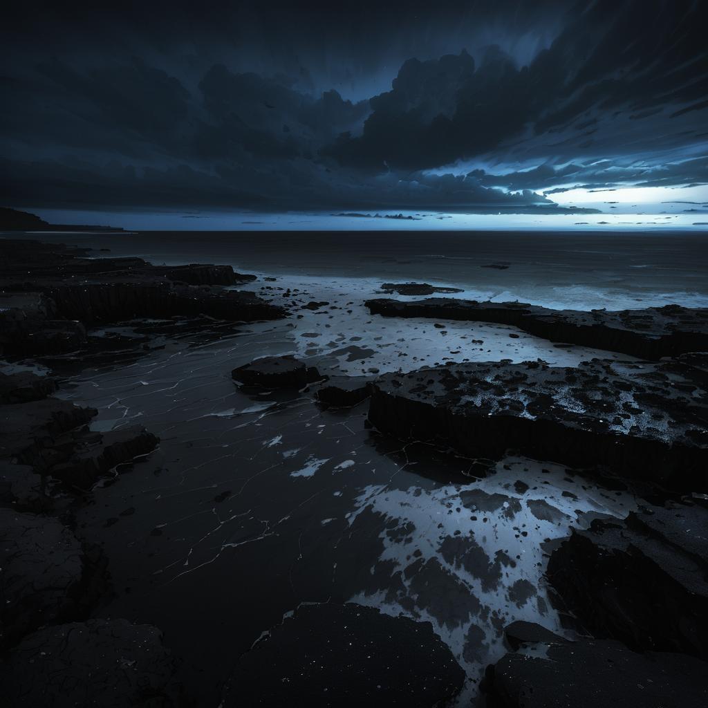 Eerie Coastal Tidepools at Night