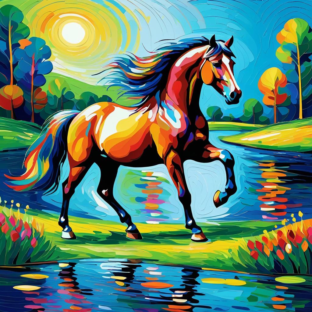 Monet-Inspired Vibrant Horse Artwork