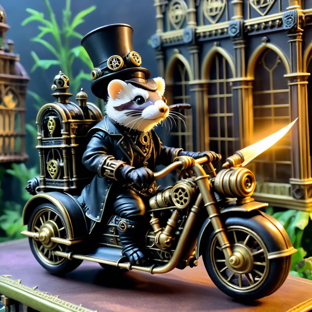 Steampunk Ferret on a Gothic Motorbike