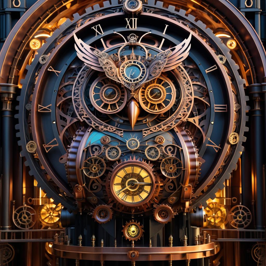 Surreal Steampunk Owl in Clock Tower