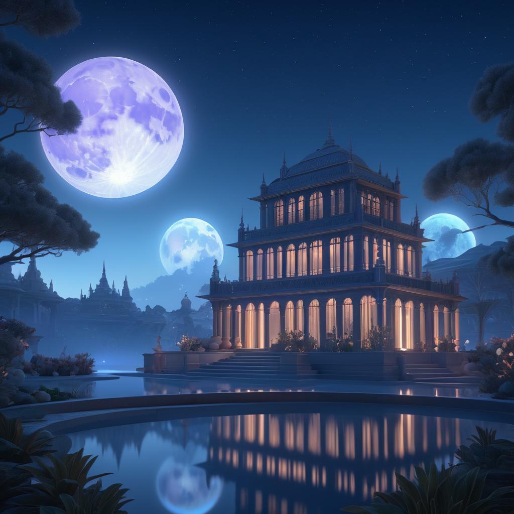 Surreal Moonlit Scene with Intricate Details