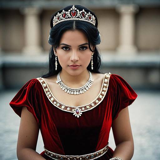 Elegant Roman Girl in Red Dress