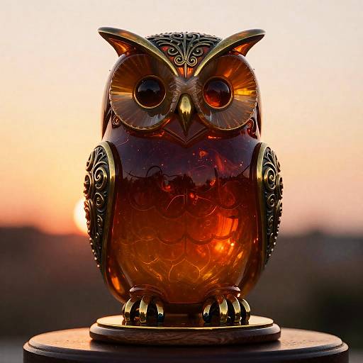 Amber Clockwork Owl with Brass Filigree