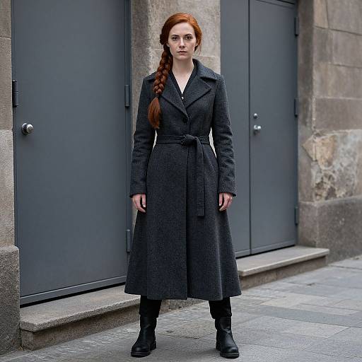 Confident Red-Haired Woman in Urban Alley