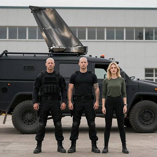 Tactical Trio by Damaged Military Truck