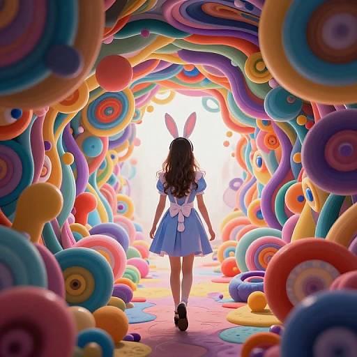 Girl with Rabbit Ears in Psychedelic Tunnel