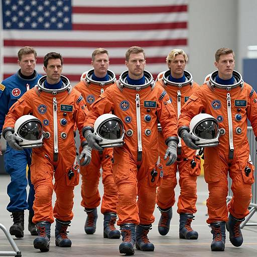 Astronauts in Bright Orange Space Suits