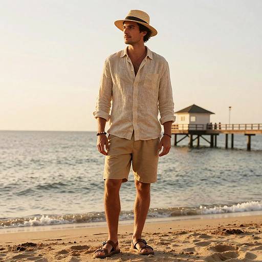Cinematic Beach Casual at Sunset Pier