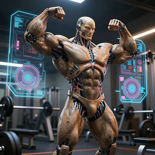 Futuristic AI Bodybuilder in Gym