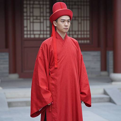 Man in Red Toga Costume