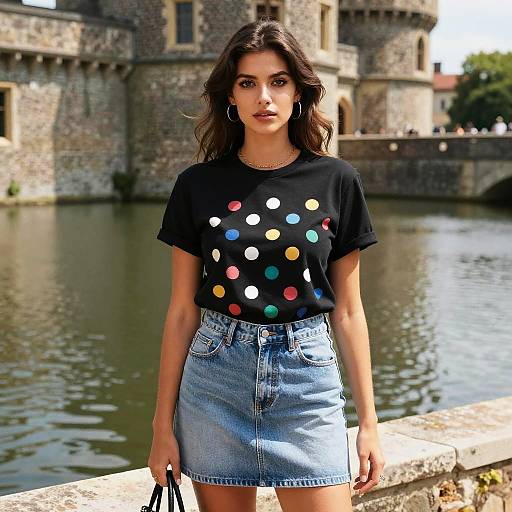 Petite Woman by Historic Castle Moat