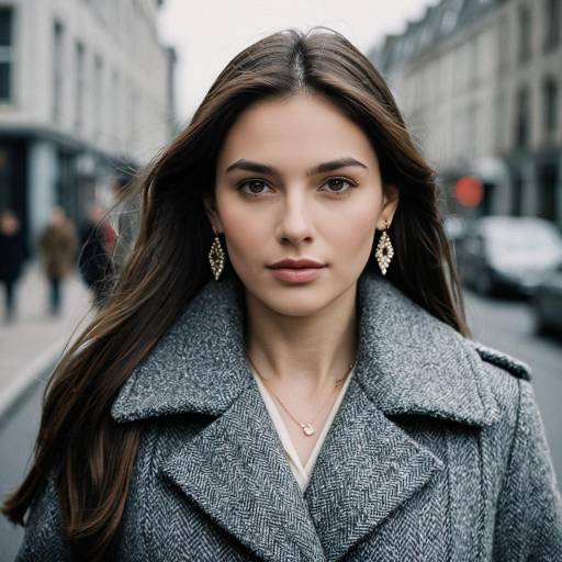 Woman in Grey Coat with Jewelry Outdoors
