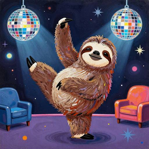 Funky Sloth Breakdancing in Cosmic Nightclub