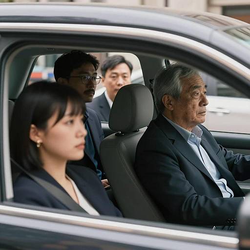 Urban Car Scene with Four Distinct Characters