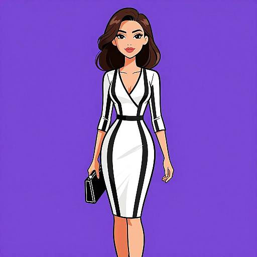 Chic Woman in Black and White Bodycon Dress