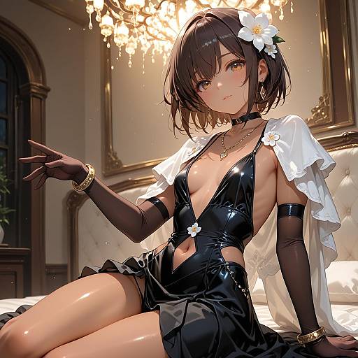 Elegant Solo Girl Sitting Indoors