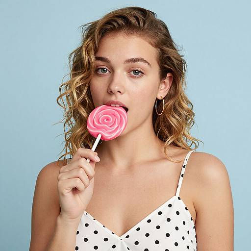 Young Woman with Pink Lollipop
