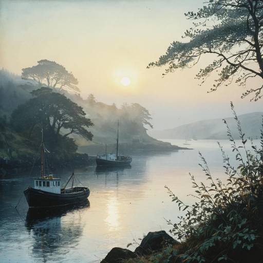 Misty Scottish Island Harbor at Dawn