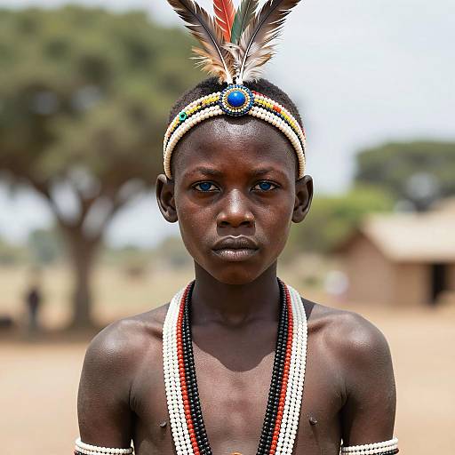 Young African Boy in Traditional Tribal Attire