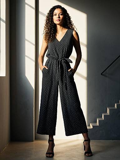 Woman in Polka Dot Sleeveless Jumpsuit