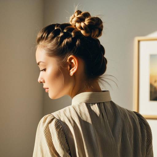 Woman with Braided Bun Hairstyle in Minimalist Blouse Woman with Braided Bun Hairstyle in Minimalist Blouse