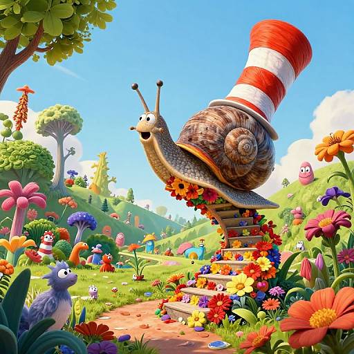 Whimsical Bug's-Eye View with Garden Snail