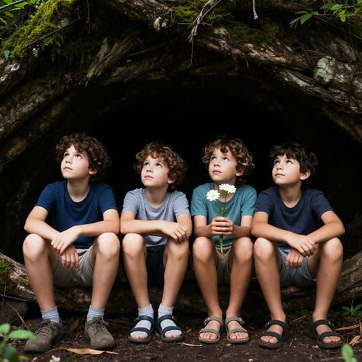 Curious Boys in a Mossy Cave