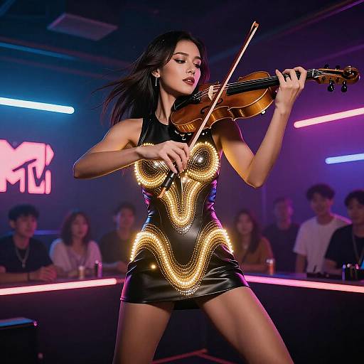 Futuristic Electric Violinist in Neon Club