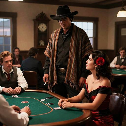 Western Saloon Encounter at Dusk