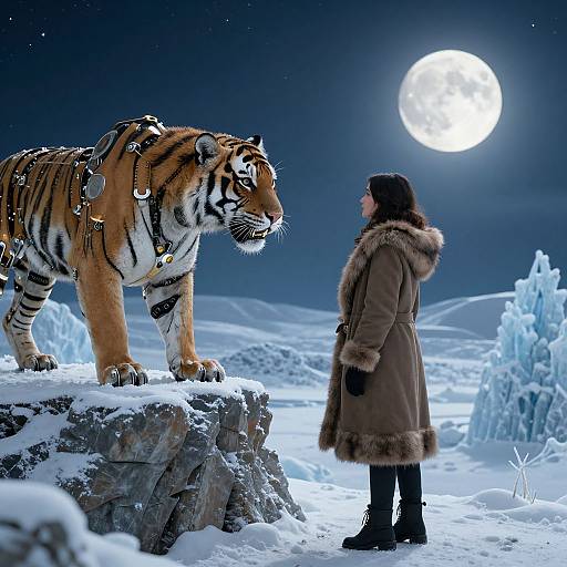 Woman with Mechanical Siberian Tiger
