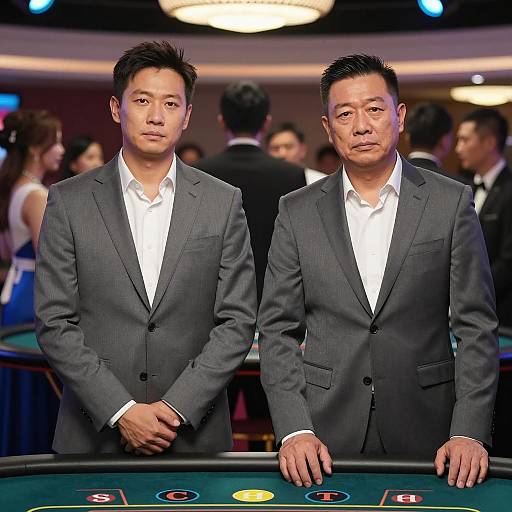 Two Men in Gray Suits at Casino Table