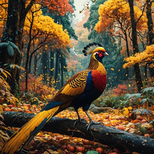 Golden Pheasant in Autumn Forest Art