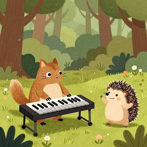 Whimsical Forest Animal Music Scene