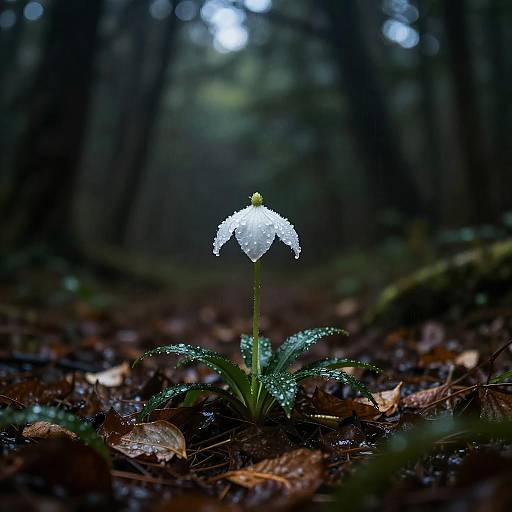 Moody Rainy Flower in Dark Forest