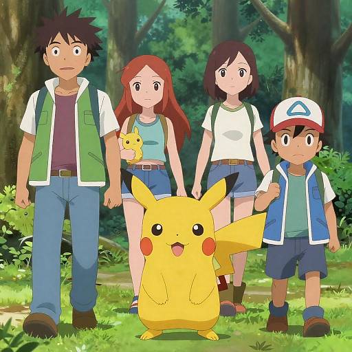 Adventurous Anime Characters in a Forest