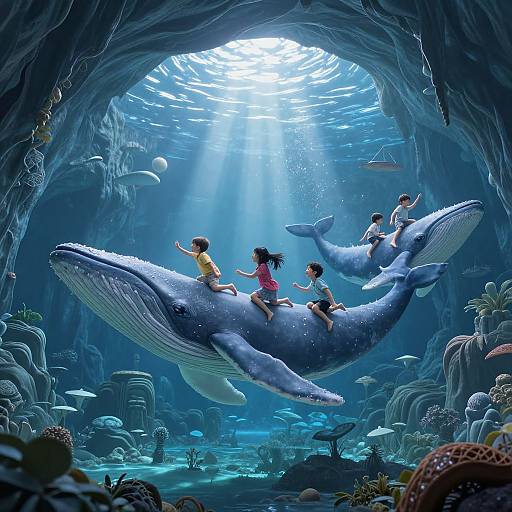Children Riding Ethereal Whales