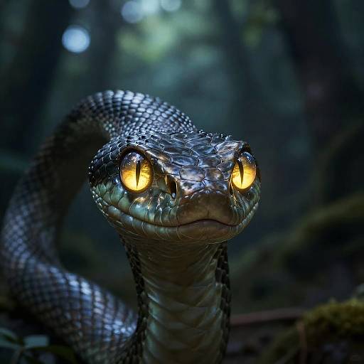 Glowing Snake Eyes in Mystical Forest
